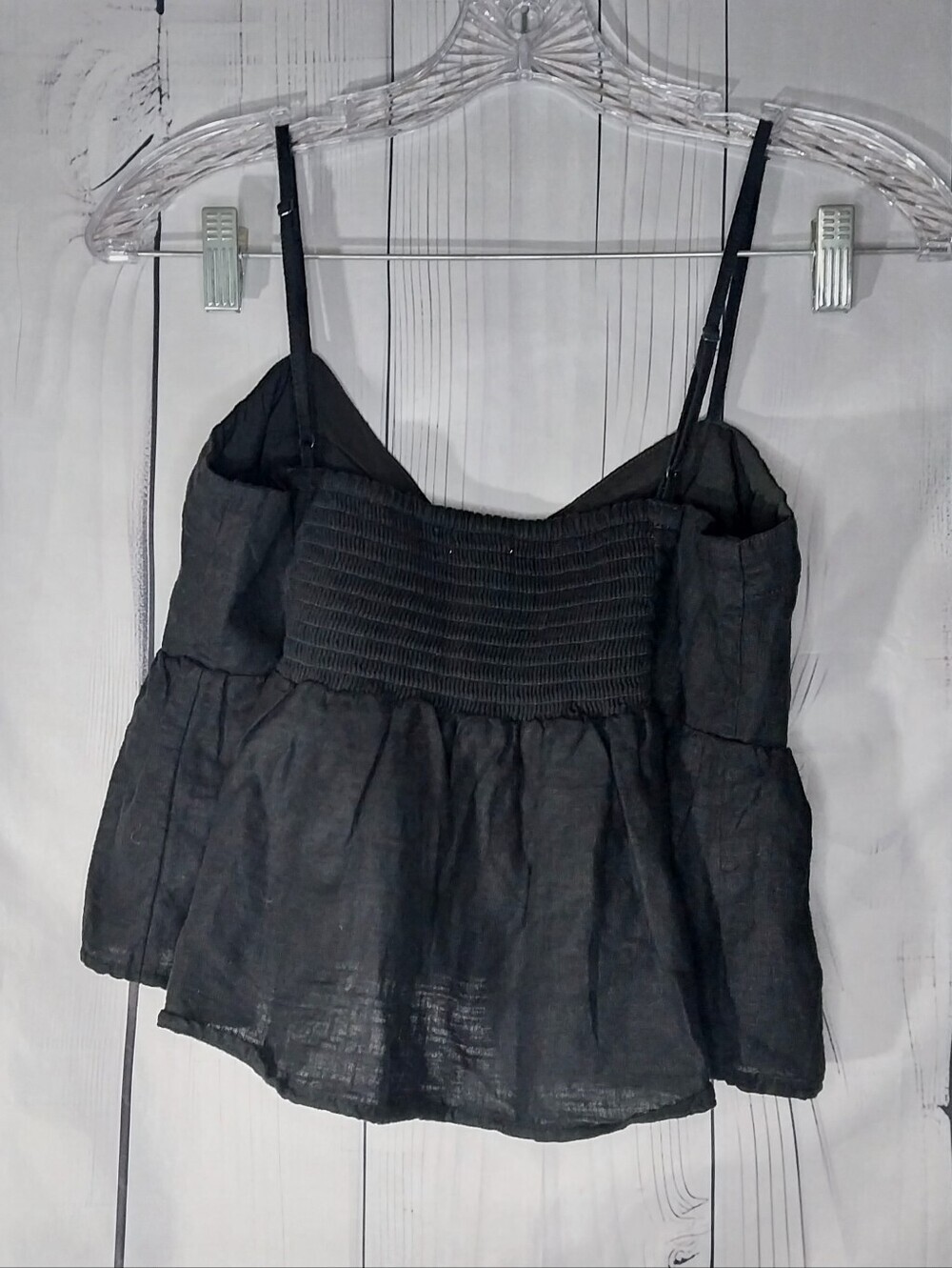 American Eagle Outfitters Black Smocked Peplum Babydoll Boho Coquette Top - Picture 5 of 7